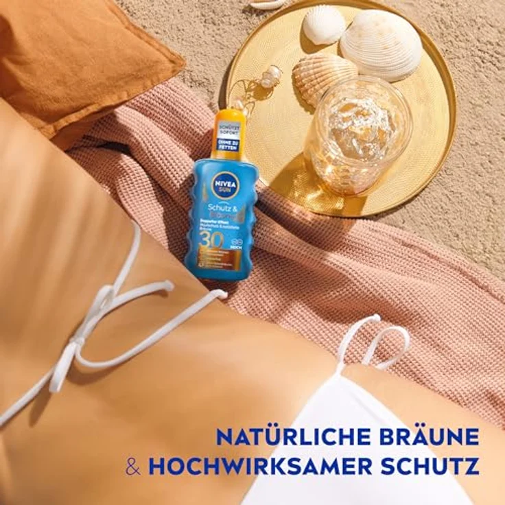 NIVEA SUN Schutz & Bräune Sonnenspray LSF 30, 200 ml, nicht fettende Sonnencreme mit Pro-Melanin-Extrakt für eine ebenmäßige Bräune, wasserfest, dermatologisch getestet – Bild 3