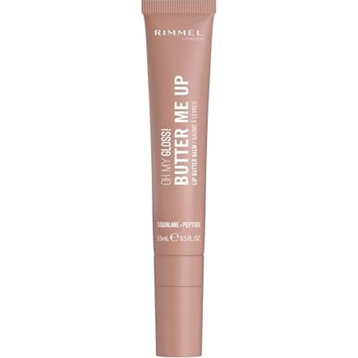 Rimmel London Oh My Gloss Butter Me Up Lippenbalsam, ultra-feuchtigkeitsspendend mit Squalan, Farbton Latte Delight 001, 15 ml