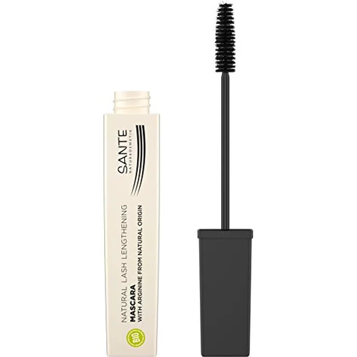 SANTE Naturkosmetik Natural Lash Lengthening Mascara 01 Black, Schwarze Wimperntusche für lange & definierte Wimpern mit besonders feiner Bürste, Vegan, 8ml