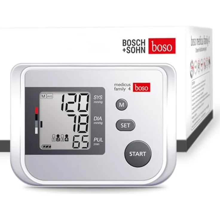 boso medicus family 4 Partner- und Familien-Blutdruckmessgerät mit 4 Speichern, großem Display und Arrhythmie-Erkennung inkl. Universal-Manschette (22-42 cm) – Bild 2