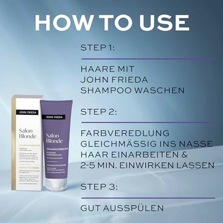 John Frieda Salon Blonde Champagnerblond, Farbveredelung ohne Ammoniak und Peroxid, 120 ml, für strahlenden Glanz und widerstandsfähiges Haar – Bild 5