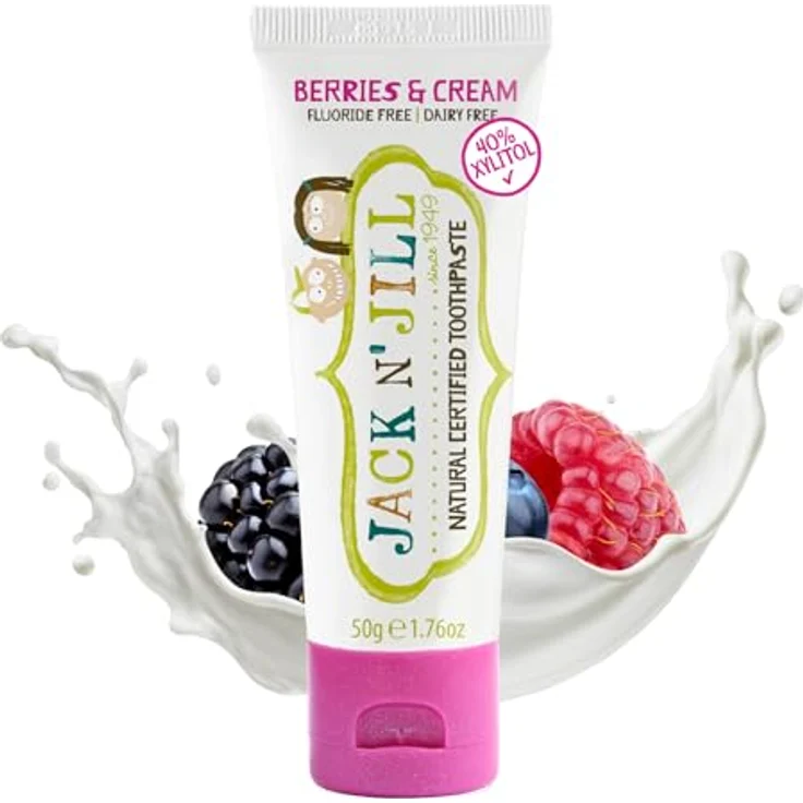 Jack N' Jill Kids Natural Toothpaste, Made With Natural Ingredients, Helps Soothe Gums & Fight Tooth Decay, Suitable From 6 Months+ - Berries & Cream Flavour 1 x 50g – Bild 1
