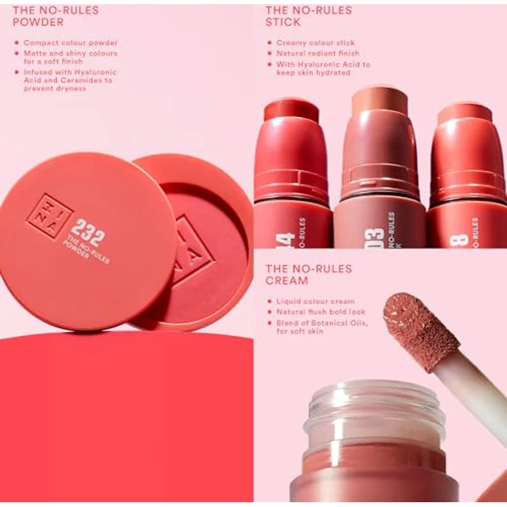 3INA The No-Rules Powder, multifunktionales Make-up für Augen, Lippen und Gesicht in Hot Coral, matte, 8 g – Bild 5