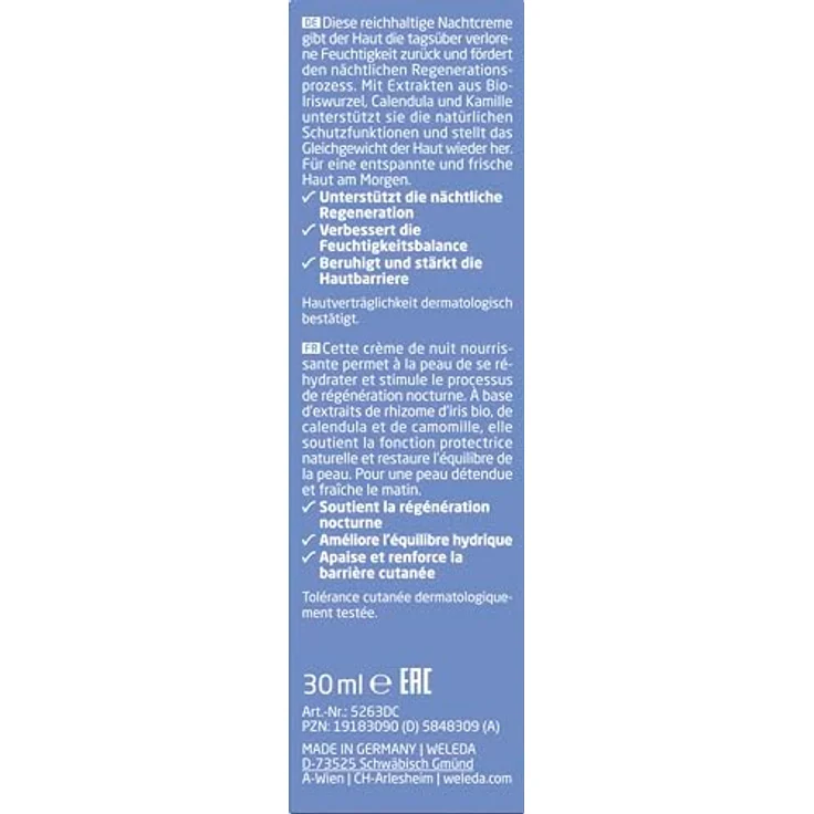 Weleda Bio Iris Nachtpflege, regenerierende Feuchtigkeitspflege für trockene Haut, 30 ml – Bild 2