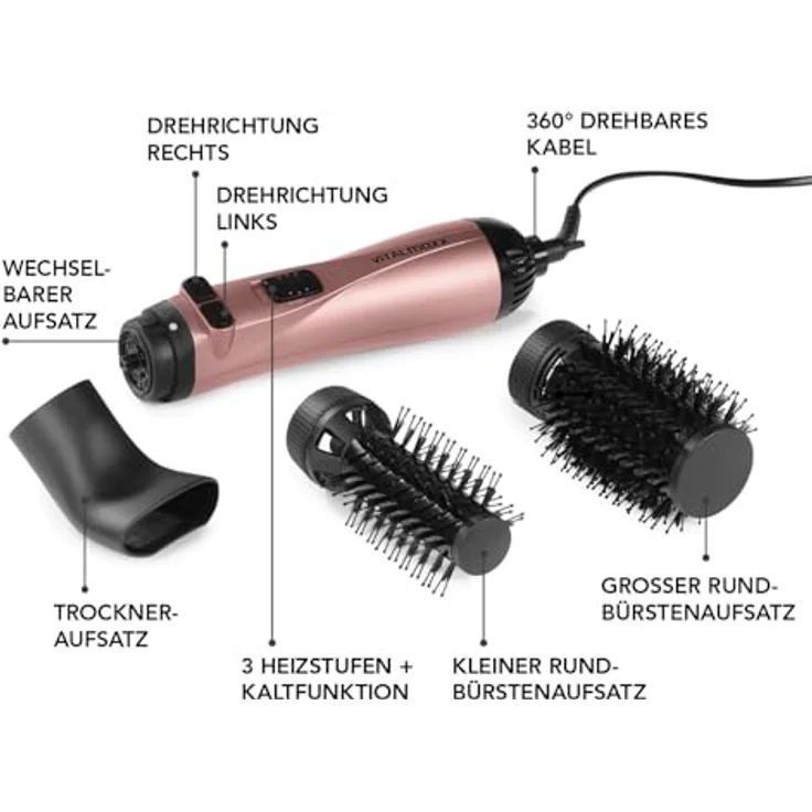"VITALmaxx Elektrohaarbürste 3 Aufsätze anthrazit/rosegold 1200W Hair Curler Locken Styler Lockenstab 3 Heizstufen Kaltluftfunktion" – Bild 5