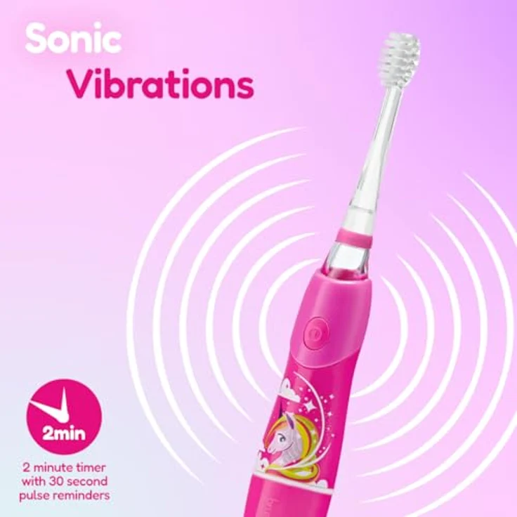 Brush-Baby KidzSonic Elektrische Zahnbürste für Kinder ab 3 Jahren, Einhorn-Design mit blinkenden Lichtern und Zwei-Minuten-Countdown – Bild 4