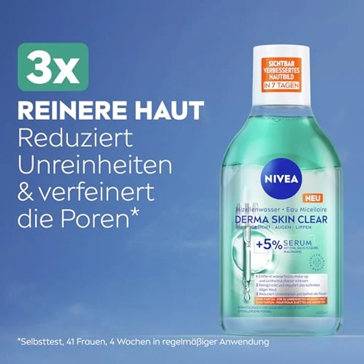 NIVEA Derma Skin Clear Mizellenwasser, sanfte Gesichtsreinigung mit Niacinamid, 400 ml, biologisch abbaubar und mikroplastikfrei – Bild 2