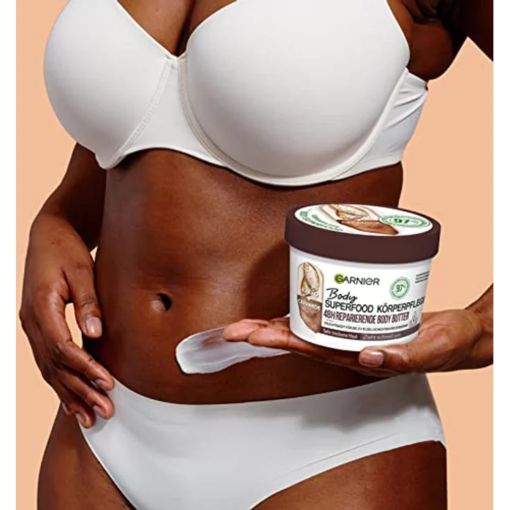 Garnier Reparierende Körperpflege für trockene Haut, Body Butter mit Kakaobutter und Ceramiden, Für bis zu 48 Stunden Feuchtigkeit, Body Superfood, 1 x 380 ml – Bild 4