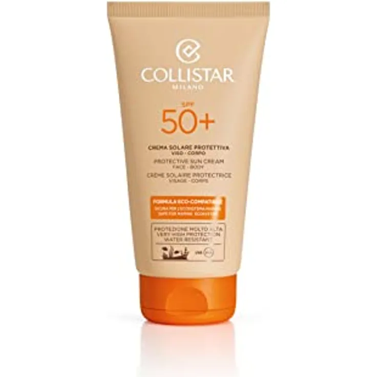 Collistar Schützende Sonnencreme SPF 50+ für alle Hauttypen, 150ml, umweltfreundliche Formel, Meeresumwelt sicher, korallenfreundliche Filter