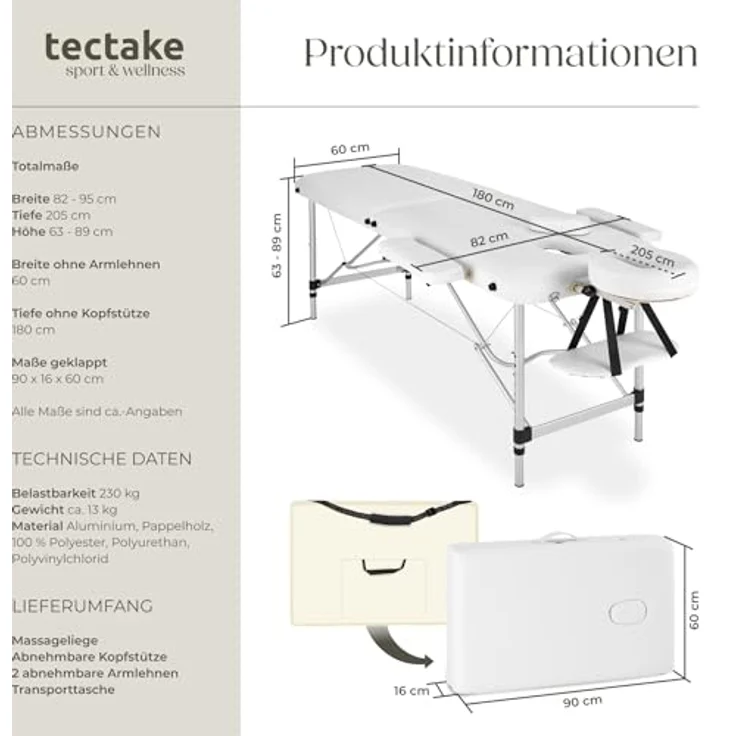 Tectake 2 Zonen Massageliege mit 4 cm Polsterung und Aluminumgestell – Bild 6