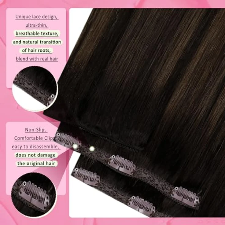 YoungSee Clip in Extensions Echthaar Braun Balayage 30cm, 80g, Dunkelbraun Ombre Mittelbraun, 7-teilig, Remy Haare für Damen, Hitzebeständig bis 180°C – Bild 3
