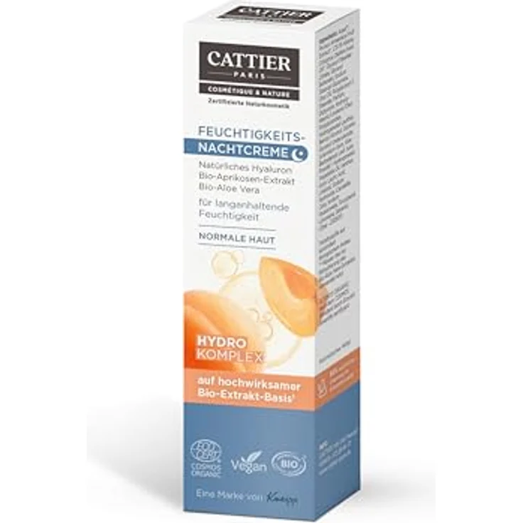 Cattier Feuchtigkeits-Nachtcreme, Hautpflege mit Bio-Aprikosen- und Aloe Vera-Extrakt, 75 ml, für normale Haut – Bild 3