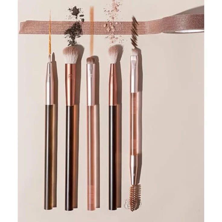 Real Techniques New Nudes Daily Swipe Eye Kit, 7 Piece Set, Synthetic Bristles, Cruelty-Free & Vegan, Makeup Brushes For Eyeshadow, Liner, & Brows, Makeup Tape, Natural Or Smokey Makeup Look – Bild 3