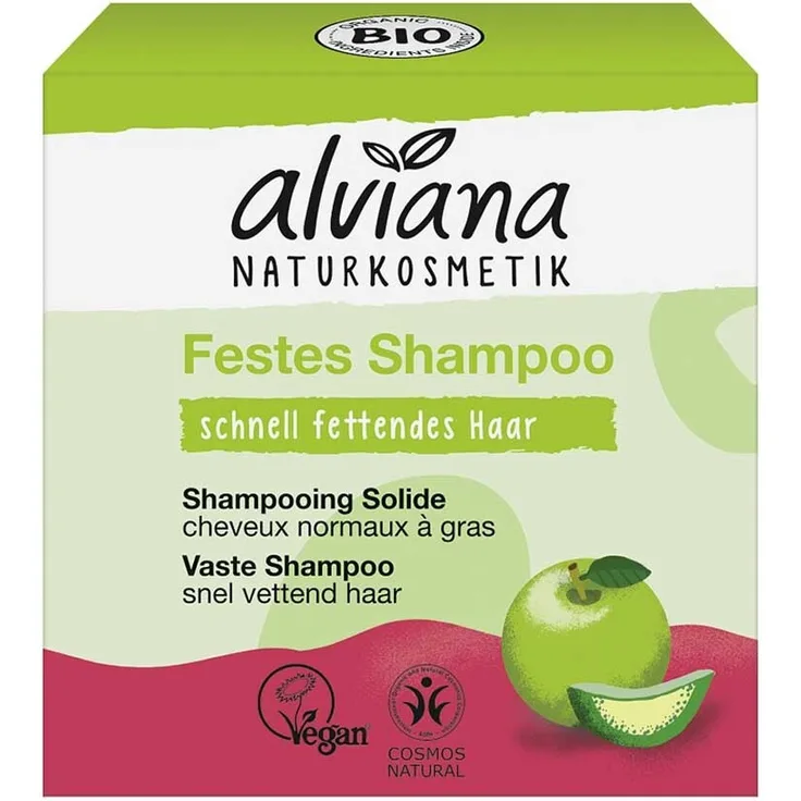 Alviana Festes Shampoo - Apfel & Aloe Vera, 60g, für schnell fettendes Haar, feuchtigkeitsspendend, fruchtig-frischer Duft