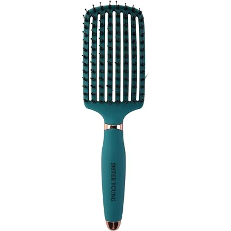 Sister Young OVIA GREEN BV, Professionelle No Tangle Bürste mit Wildschweinborsten und belüftetem Bürstenkörper für glattes, glänzendes Haar – Bild 2