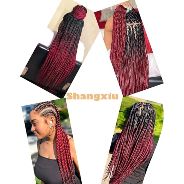 Shangxiu Jumbo Braids Extensions, kunsthaar zum einflechten, weinrot, 6 Stück, 60cm, hitzebeständig, Yaki Textur für Box Braids – Bild 5