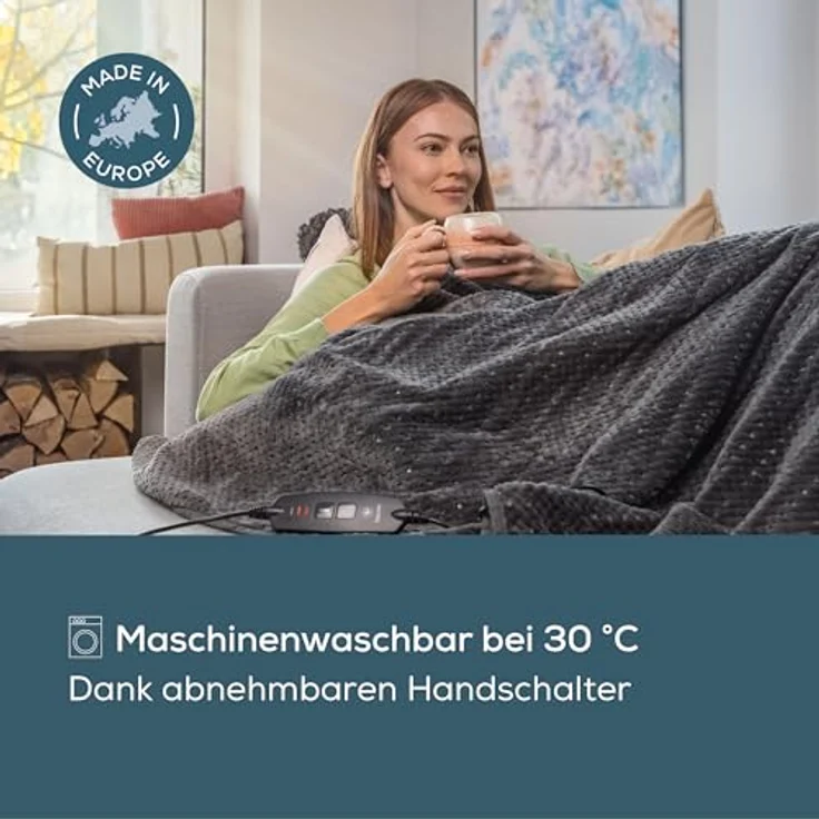 BEURER Heizdecke HD 65, weiche, maschinenwaschbare Wärmezudecke mit 3 Temperaturstufen und Sicherheitsabschaltung, dunkelgrau – Bild 3