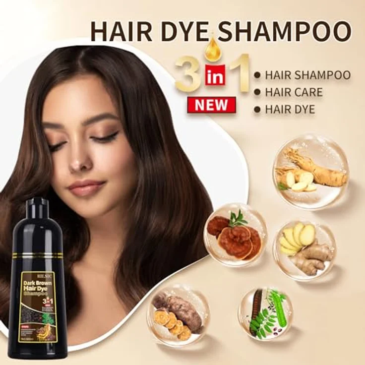 GFEUGS Haarfärbeshampoo Dunkelbraun, 500ML 3 in 1 gegen graue Haare, sofortige Tönung, pflanzliche Inhaltsstoffe, langanhaltend – Bild 5