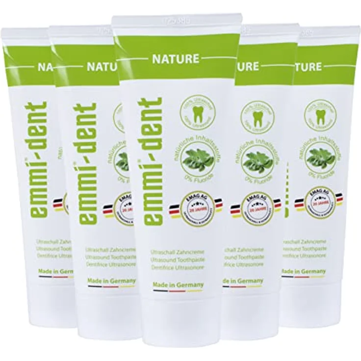 Emmi-dent Ultraschall Zahncreme „Nature“, ideal für empfindliche Zähne und Zahnfleisch, vegan & glutenfrei, 5x 75 ml, ohne Mikroplastik & Nanomaterialien – Bild 1