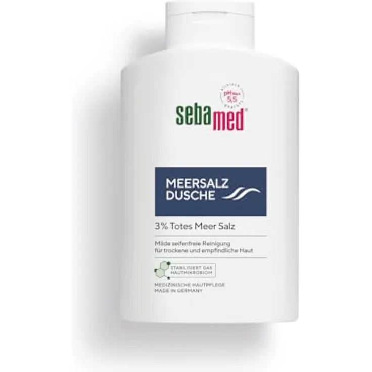 Sebamed Meersalz Dusche 400 ml, Duschgel mit 3 % Totes Meer Salz, seifenfreie Reinigung für trockene und empfindliche Haut, pH 5,5