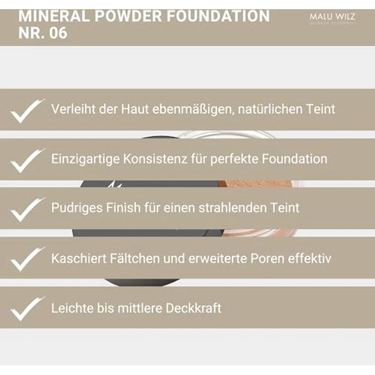 Malu Wilz Just Mineral Powder Foundation Nr.6 Apricot Balance 15g I Mineral Puder Makeup für strahlenden Teint, auch für sensible Haut – Bild 4