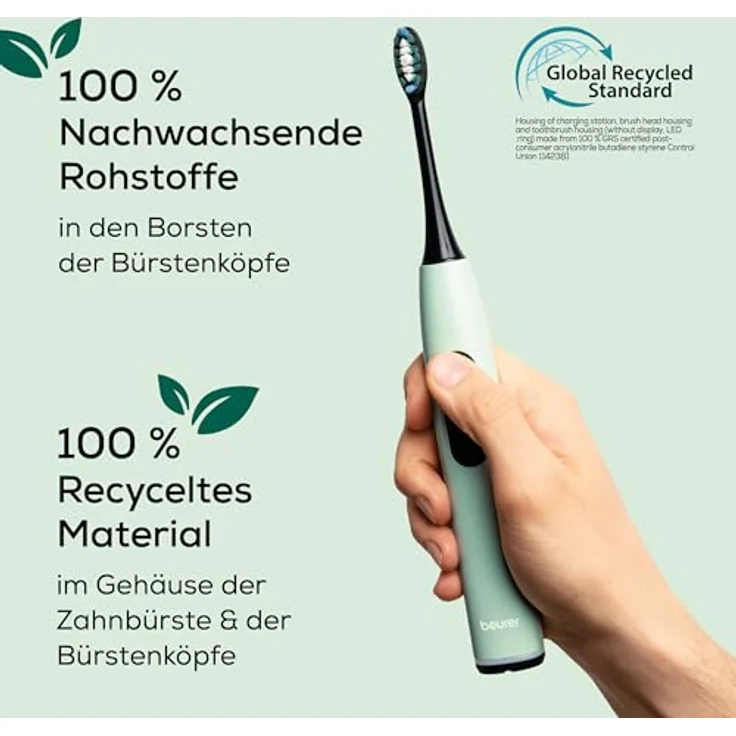 Beurer SC 50 Green Planet Peppermint, Schallzahnbürste mit 5 Reinigungsprogrammen, LCD-Display und 100% recyceltem Material – Bild 6