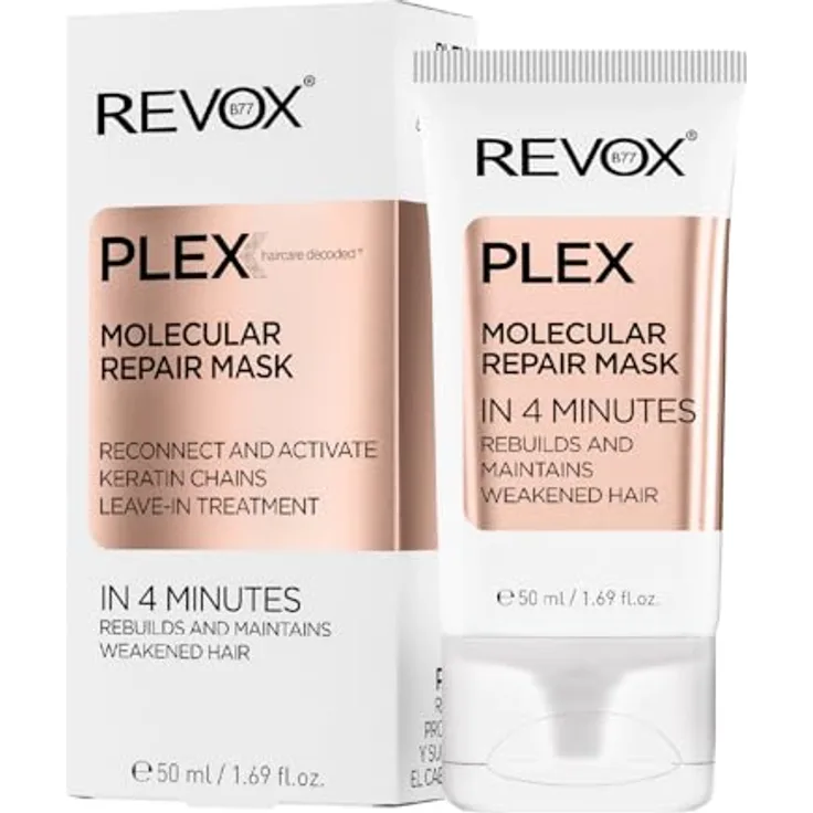 REVOX B77 PLEX Molecular Repair Mask, 50 ml, Haarreparaturmaske zur Wiederherstellung von Haarkeratinbindungen, intensive Hydratation und Glanz, beugt Spliss vor