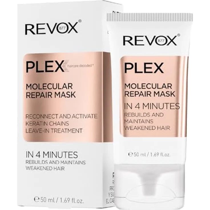 REVOX B77 PLEX Molecular Repair Mask, 50 ml, Haarreparaturmaske zur Wiederherstellung von Haarkeratinbindungen, intensive Hydratation und Glanz, beugt Spliss vor – Bild 1