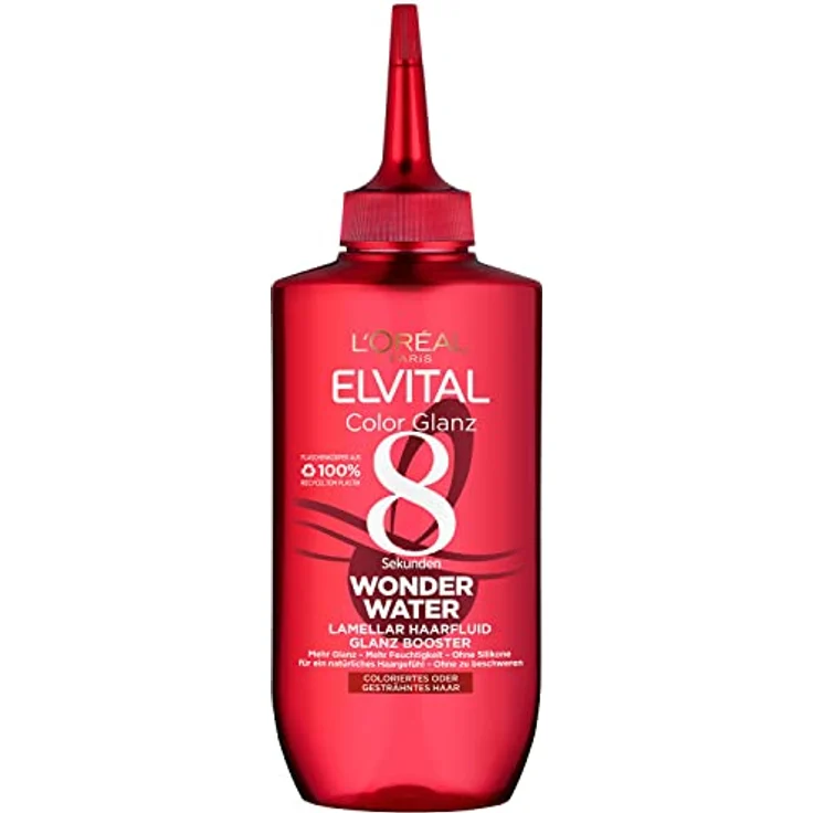 L'Oréal Paris Elvital Haarkur für geschmeidiges Haar, Mit Acidic-Pflegeformel ohne Einwirkzeit, Color Glanz 8 Sekunden Wonder Water Haarfluid, 1 x 200 ml – Bild 1
