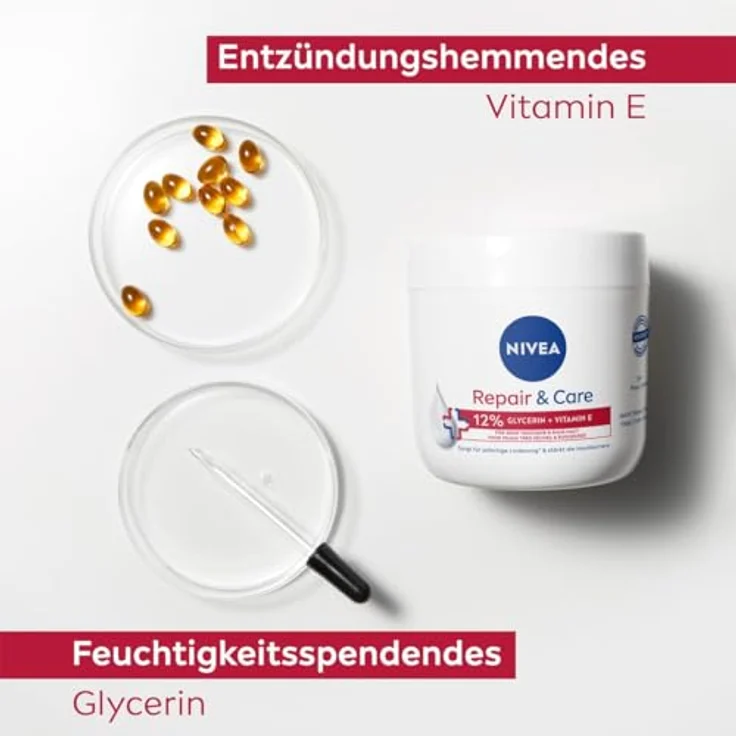 NIVEA Repair & Care Creme, feuchtigkeitsspendende & nicht fettende Körpercreme, schnell einziehende Lotion mit Vitamin E & Glycerin, für sehr trockene & raue Haut (400 ml) – Bild 5