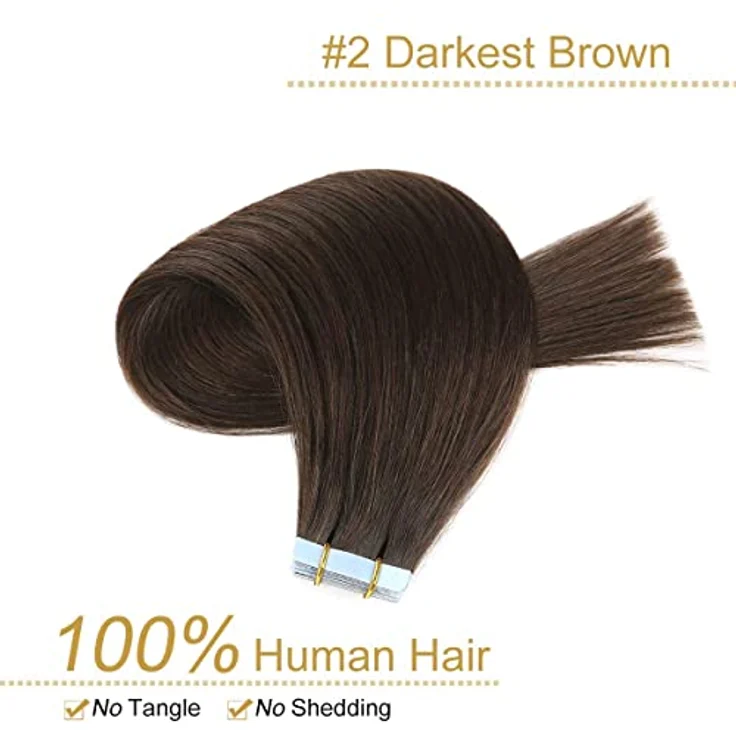 YILITE Tape in Extensions Echthaar 40cm #2 Dunkel Braun, Gerade und Nahtlos, 20 Stück Packung, Remy Haarverlängerungen – Bild 2