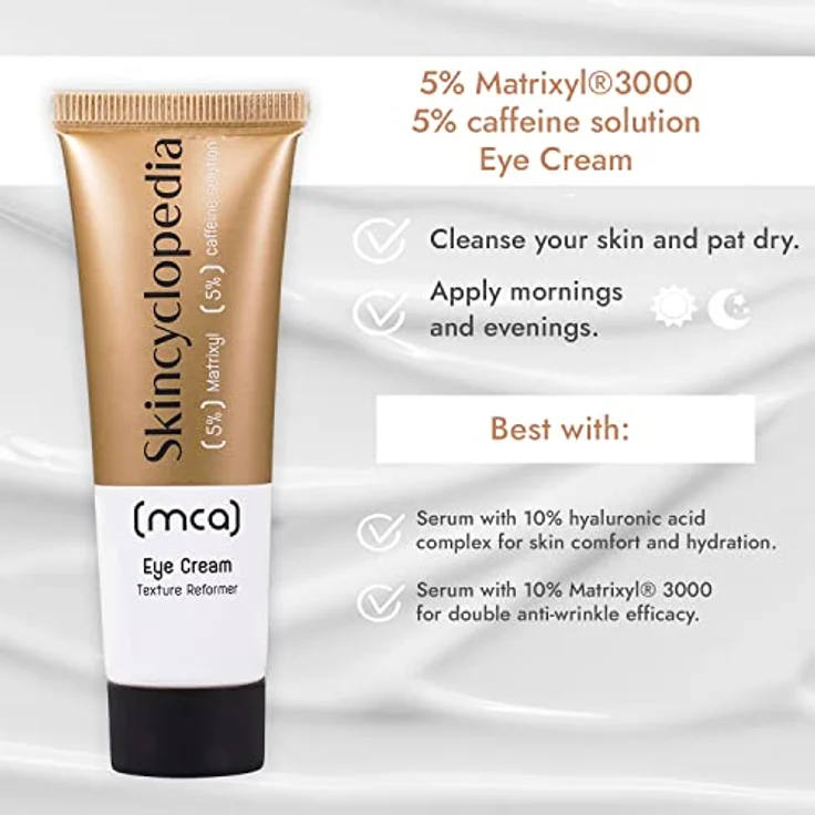 Skincyclopedia 5% Koffein Augencreme gegen Falten und Augenringe mit Matrixyl, Anti Aging Peptide Augenkonturcreme, Caffeine Eye Cream with Peptides, Hochwirksame Gesichtspflege, 30ml – Bild 5