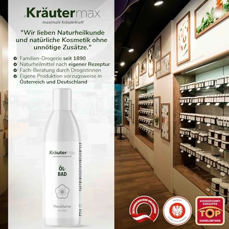 Kräutermax Heublumen Bad Öl, Ölbad mit 100% naturreinen ätherischen Ölen, 250 ml – Bild 5