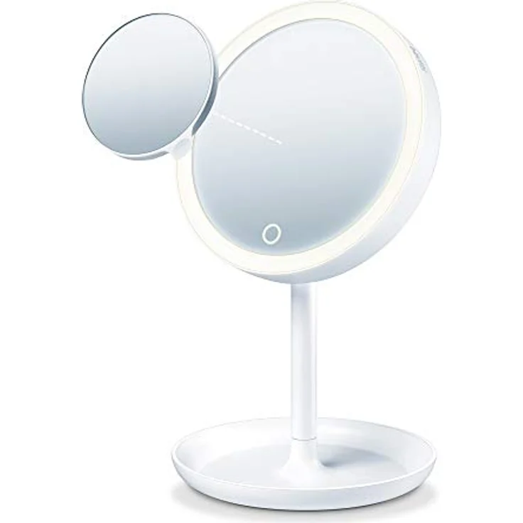 Beurer BS 45 Beleuchteter Kosmetikspiegel mit LED Licht, Touch Sensor Knopf, magnetischer extra Spiegel mit 5-facher Vergrößerung, Dimmfunktion – Bild 1