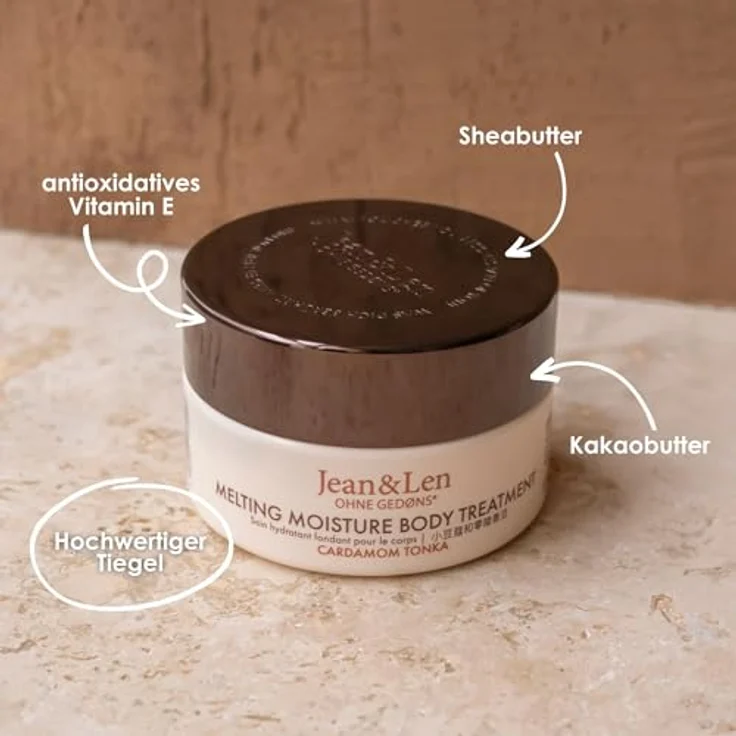 Jean & Len Melting Moisture Body Butter Cardamom & Tonka, pflegende Körperbutter für normale Haut, vegan, ohne Parabene & Silikone, 200 ml – Bild 3