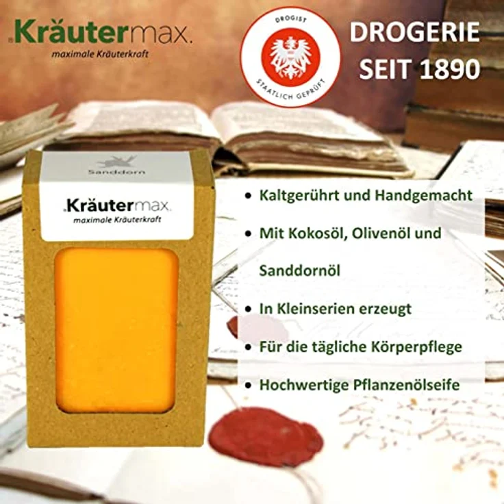Sanddorn Seife 100% Natur mit Sanddornöl und Sanddornduft Naturkosmetik 1 x 100 g – Bild 5