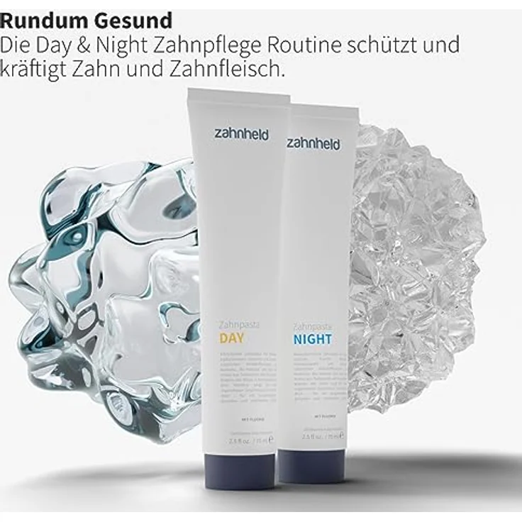 Zahnheld Zahnpasta Day & Night Zahncreme Set, 6-facher Wirkstoffkomplex mit Hyaluron, Fluorid und Minzgeschmack, 2 x 75ml Tube – Bild 6