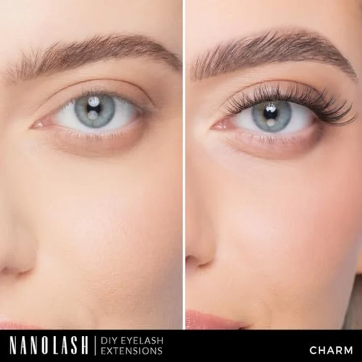 Nanolash Set zur cluster wimpern zur DIY Wimpernverlängerung zu Hause - 36 Wimpernsegmente + Bonder + Sealer + Remover + Applikator (CHARM) – Bild 2