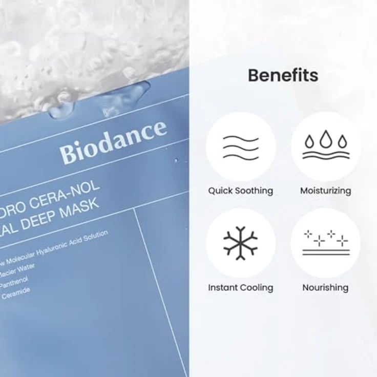 BIODANCE Hydro Cera-nol Real Deep Maske, Overnight Hydrogel Maske, beruhigend, feuchtigkeitsspendend, nahrhaft, 34g x 4 St. – Bild 4