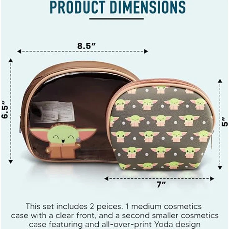 Loungefly Mandalorian Baby Yoda Grogu The Child, 2-teiliges Kosmetiktaschen-Set mit transparentem Kosmetikkoffer und Yoda-Design, offiziell lizenziert, Polyurethan und Kunststoff – Bild 2