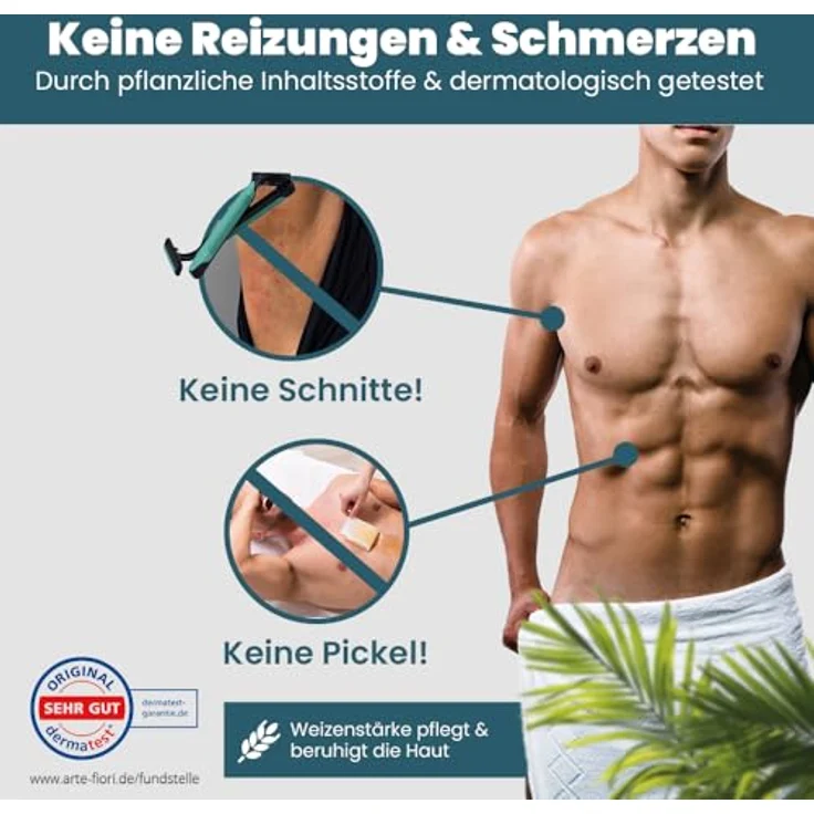 Arte Fiori Capillum AMOVE Wheat AthleticX, Enthaarungsmittel für schonende Körper-Enthaarung, 200 g, chemiefrei, auch für den Intimbereich geeignet – Bild 4