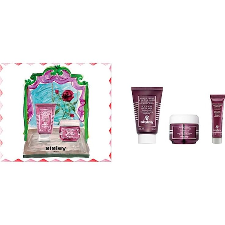 Sisley Anti-Aging Pflege Duo Rose Noire, Gesichtspflegeset mit 60 ml Masque Crème und 50 ml Baume-en-Eau, für jugendliches Aussehen, farbenfrohe Geschenkbox