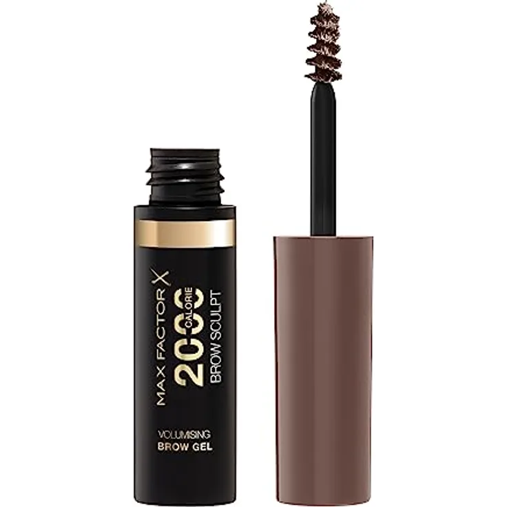 Max Factor 2000 Calorie Volumising Brow Sculpt Gel, Long-Lating, Plumped & Fuller-Looking Brows, Waterproof, Smudge-Proof, Shapes & Intensifies, 002 Soft Brown, 4.5 ml