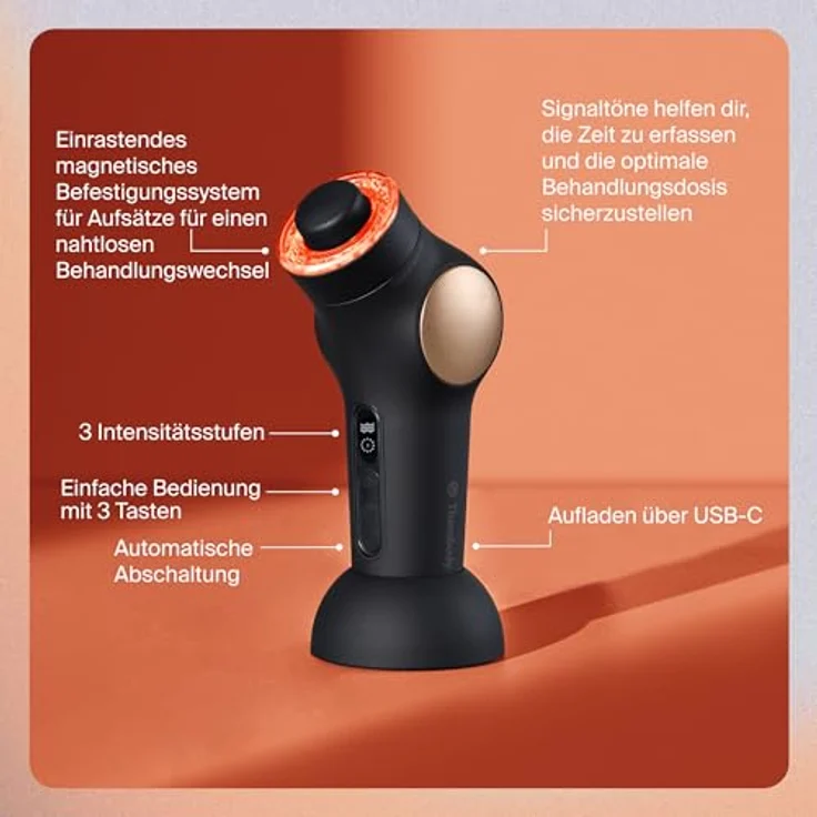 THERABODY TheraFace PRO, All-in-One Gesichts-Massagegerät mit Mikrostrom, LED-Lichttherapie und perkussiver Reinigung, schwarz – Bild 7