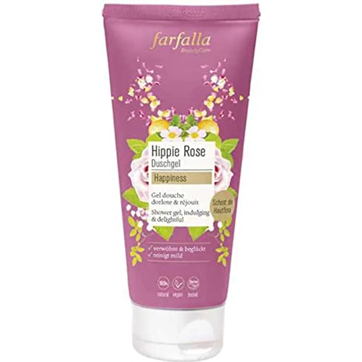 Farfalla Hippie Rose Duschgel, 200ml - Genussvolle Düfte von Rose, Iris, Vanille und Orange