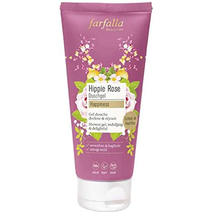Farfalla Hippie Rose Duschgel, 200ml - Genussvolle Düfte von Rose, Iris, Vanille und Orange