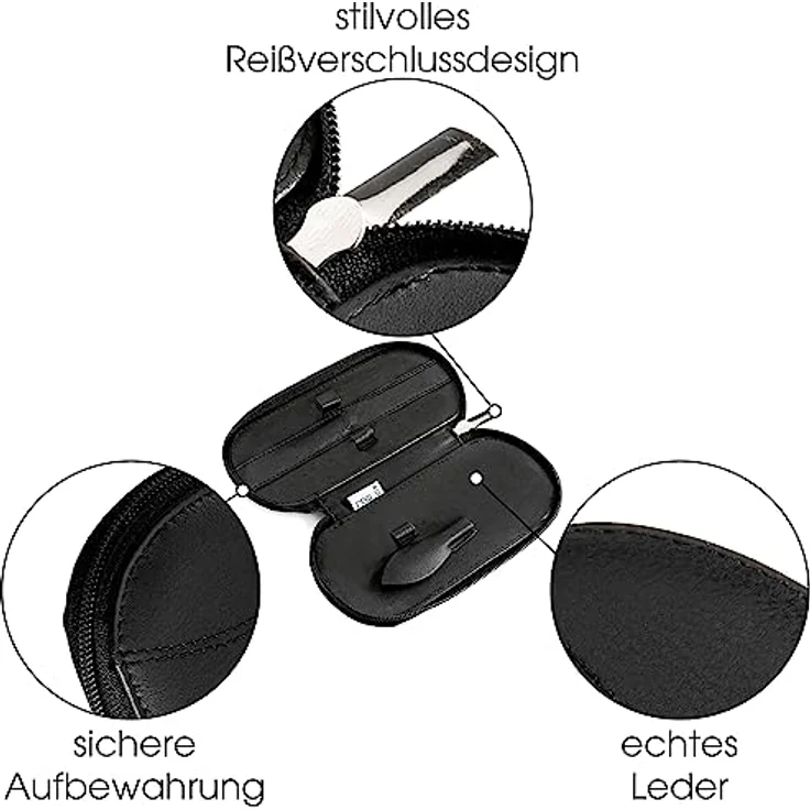 REMOS Nageletui leer aus echtem Leder, zum Bestücken mit 5 Instrumenten, schwarz - elegantes Reiseset für Maniküre und Pediküre – Bild 3