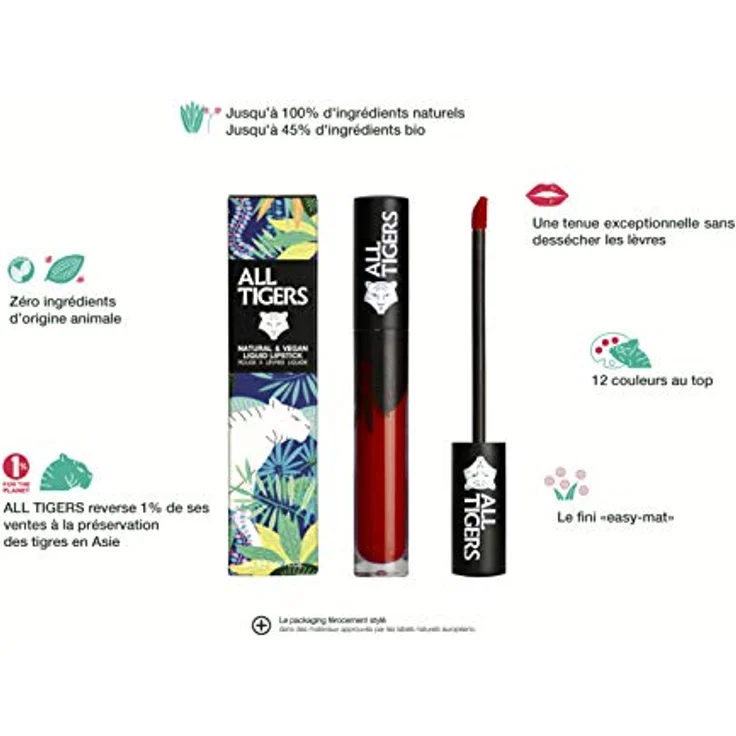 All Tigers Lippen Natural and Vegan Lipstick Lippenstift 887 Burgundy Red 8 ml – Bild 2