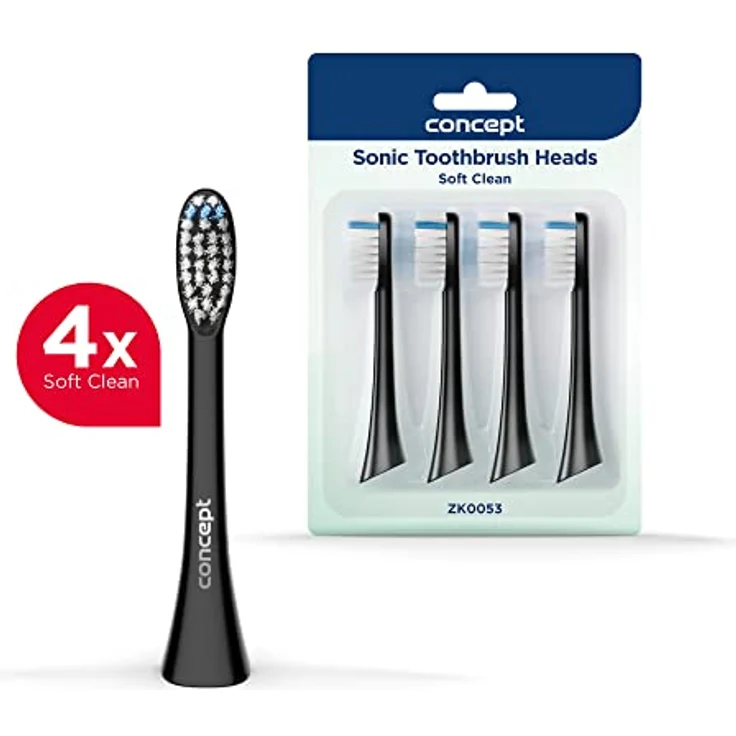 Concept Zahnbürstenkopf ZK0053, Set mit 4 weichen Bürstenköpfen für sanfte Reinigung, schwarz – Bild 2