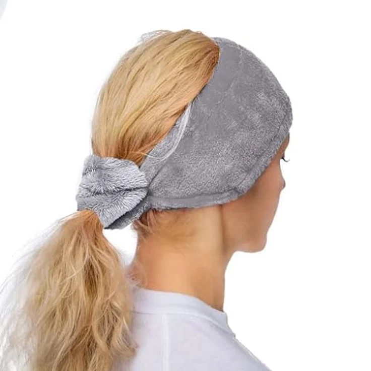 Haarband für Make Up Kosmetik Stirnband Haarschutzband Haar Wrap für Make-up Gesichtsreinigung Gesichtspflege Haarbänder zum Waschen Gesicht Dusche Maske Spa für Frauen Hasen Ohren (Grau) – Bild 5